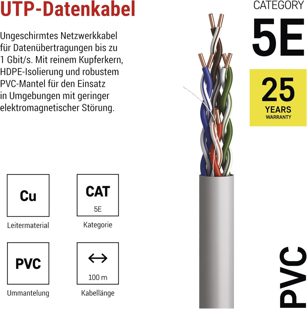 EMOS - UTP Netzwerkkabel CAT 5e, 100m, PVC - CAT5e-Patchkabel UTP - Cu-Draht- Gigabit LAN Kabel - un