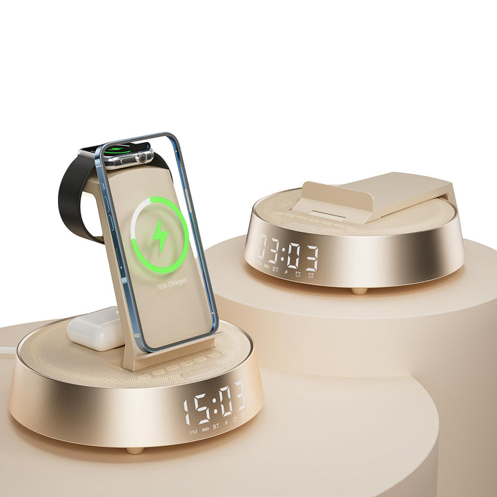 COLSUR Wireless Charger für iPhone für Samsung, Radiowecker mit Bluetooth Lautsprecher Induktive Lad
