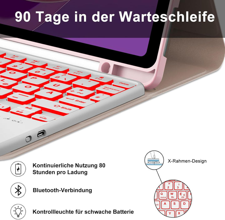Tastatur Hülle für Lenovo Tab M11 2024, Multi Touch Trackpad, 7 Farben Beleuchtung, Hülle Tastatur m