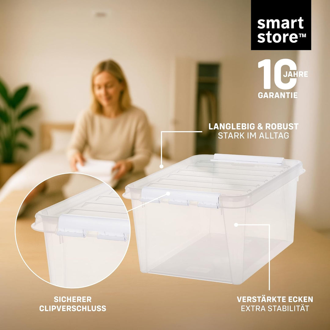 SmartStore Aufbewahrungsboxen aus Kunststoff, 32 l, mit Deckel, transparent, stapelbar und ineinande
