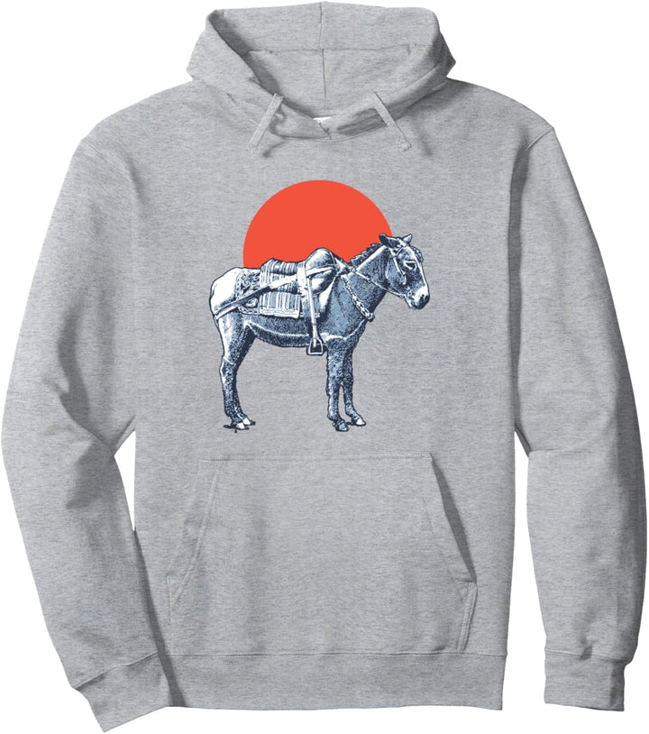 Minimalist Retro Donkey & Sun Vintage Pack Mule Graphic Pullover Hoodie