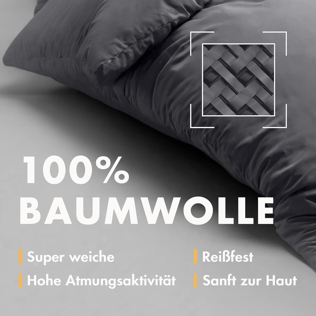 Sleeptime 100% Baumwolle Bettwäsche 155cm x 220cm 4teilig Anthrazit - weich & bügelfrei Bettbezüge m