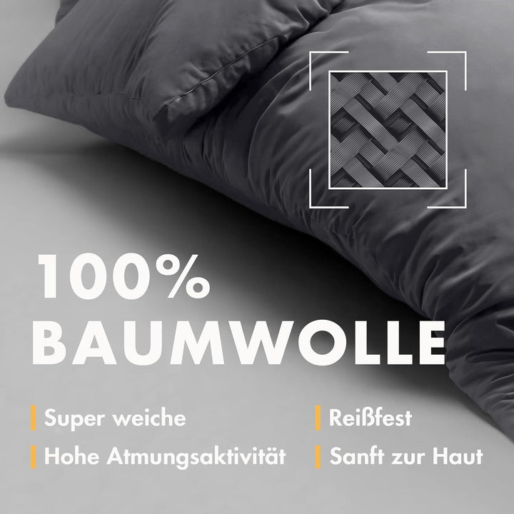 Sleeptime 100% Baumwolle Bettwäsche 155cm x 220cm 4teilig Anthrazit - weich & bügelfrei Bettbezüge m