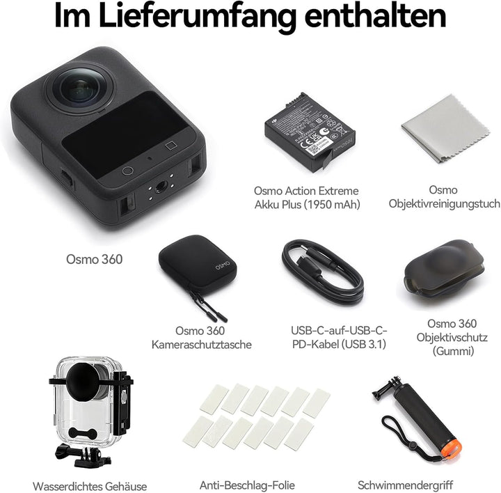 DJI Osmo 360 Standard Combo mit Wassersportkit, 8K 360° Kamera mit 1-Zoll Sensor, Wasserfestes Case,