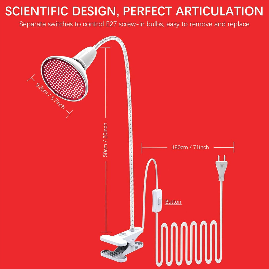 660nm Rotlichtlampe für Gesicht, Tiefrotelampe Wärmelampe Einstellbarer Winkel mit Klemme, 360° Schw