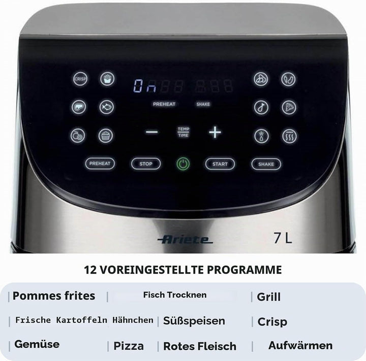 ARIETE digitale ölfreie Fritteuse – gebürsteter Edelstahl – XXL 2 Kilo – Modell 4628