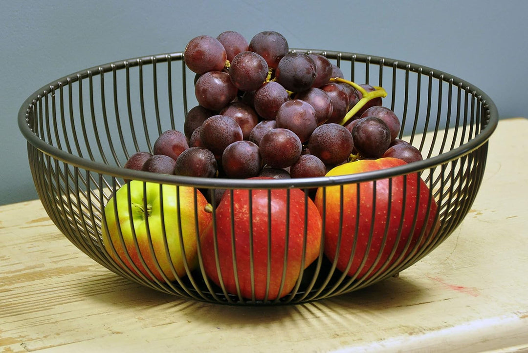 CALUTEA Moderne Obst Etagere // Metall // Schwarz // 3-teilig // zwei grosse Obstschalen & Bananenha