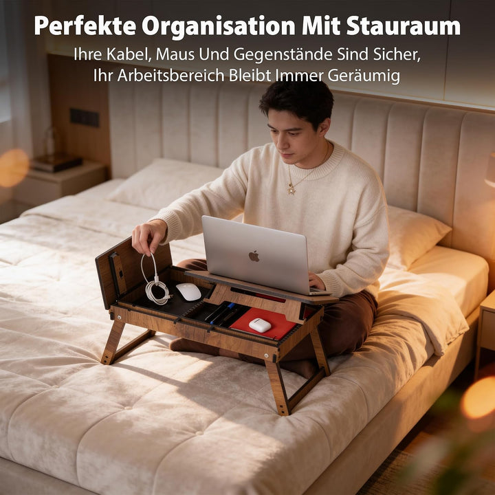 Vigo Wood Laptoptisch, Laptop-Ständer aus Holz für Bett, Verstellbarer Laptop-Schreibtisch und Kniet