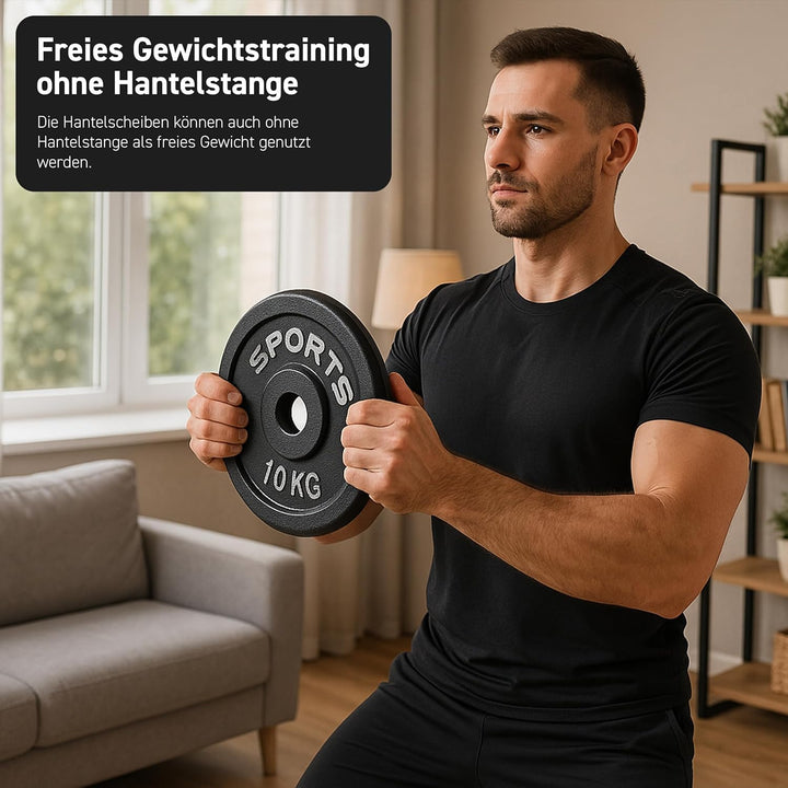 MSPORTS Hantelscheiben Paar Professional aus 100% Gusseisen 5-30 kg Hantel 2 x 10 kg - Schwarz, 2 x