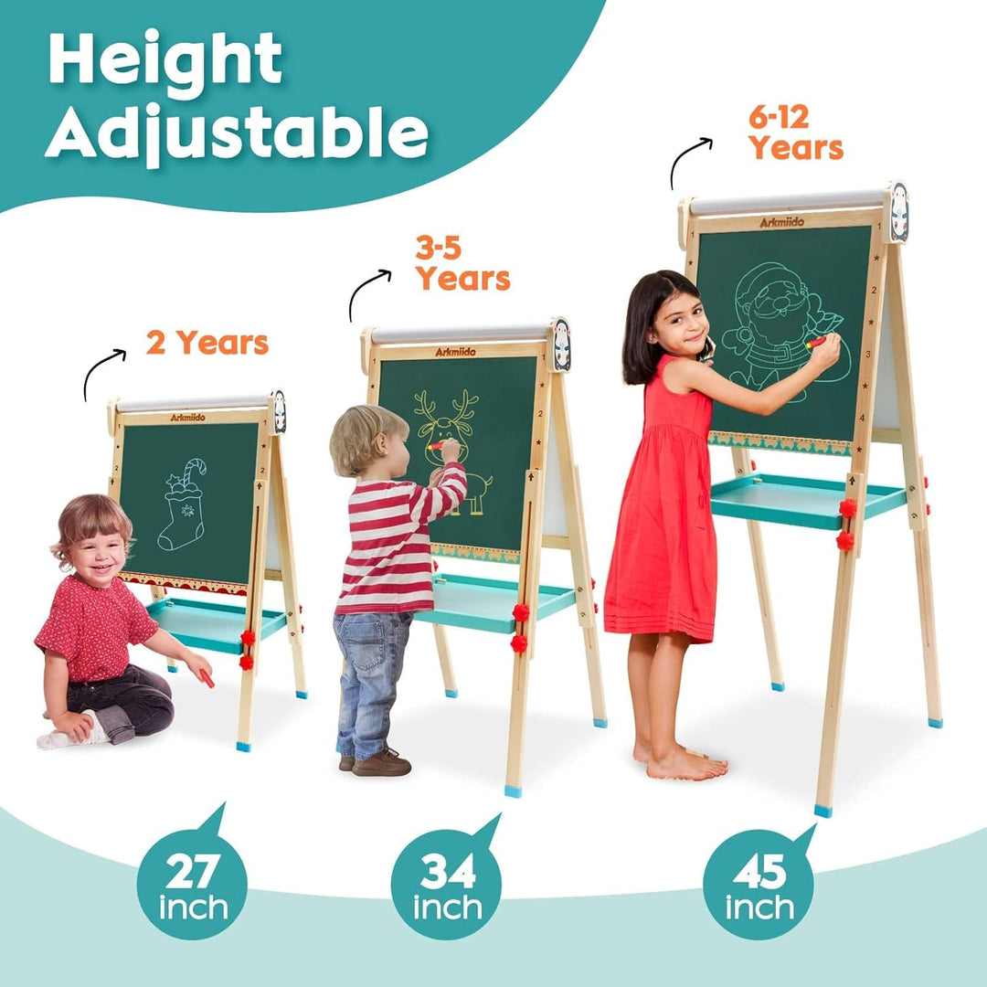 Kinder Staffelei mit Papierrolle doppelseitiges Whiteboard und Kreidetafel verstellbare Standstaffel