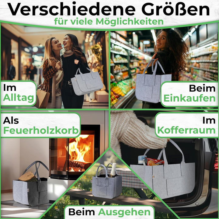 Sonnenfuchs® FUCHSBAG 2.0 [Grosses 3er Set XXL] Universelle Einkaufstaschen. 2x Filztasche gross 1x