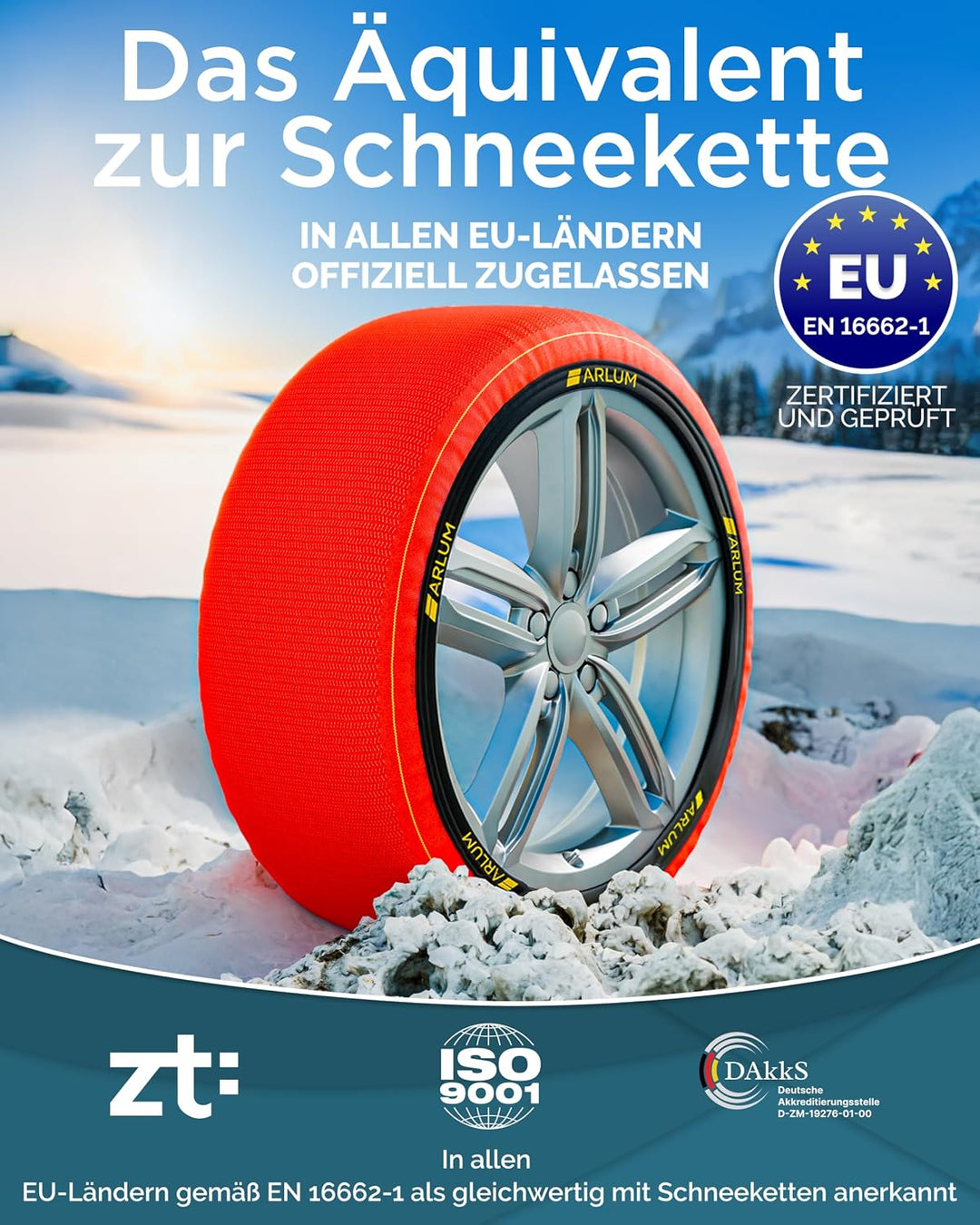 ARCOL Textilschneekette EN 16662-1 Homologiert - Zwei Textil Schneeketten Snow Sock Grösse L für R14
