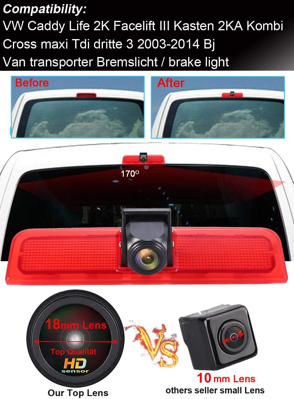 Berlingan 18mm Linse Top Qualität Auto Bremsleuchte Rückfahrkamera für 3.Bremsilcht Light Stoplampe