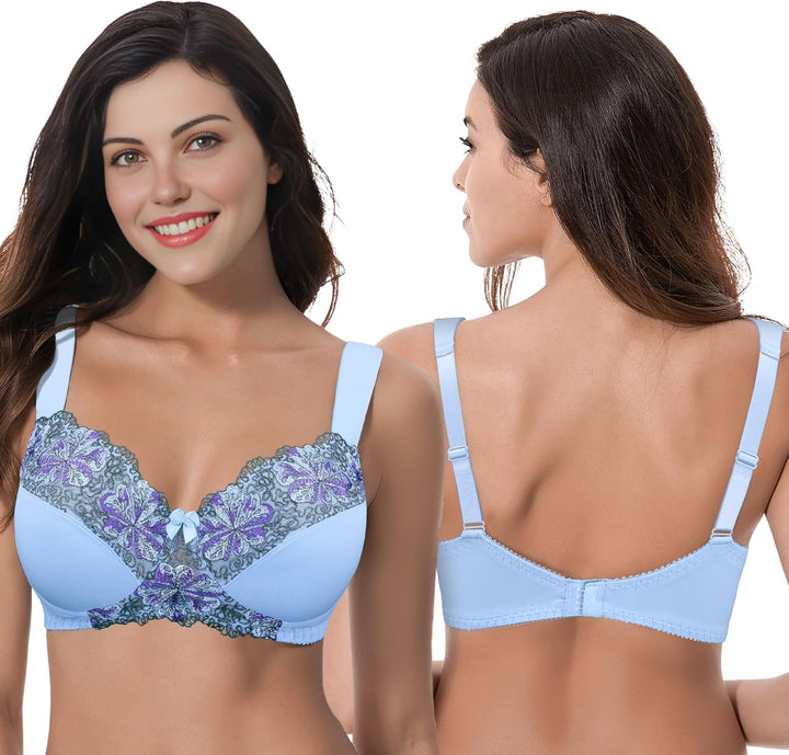 Curve Muse Damen Übergrösse Minimizer Kabellos Ungefütterter BH mit Stickspitze-2er Pack 75D Butterm