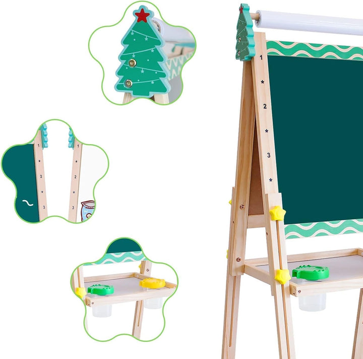 Kinder Spiel Tafel aus Holz|Verstellbare Doppelseitige Whiteboard und Tafel-Staffelei mit Buchstaben