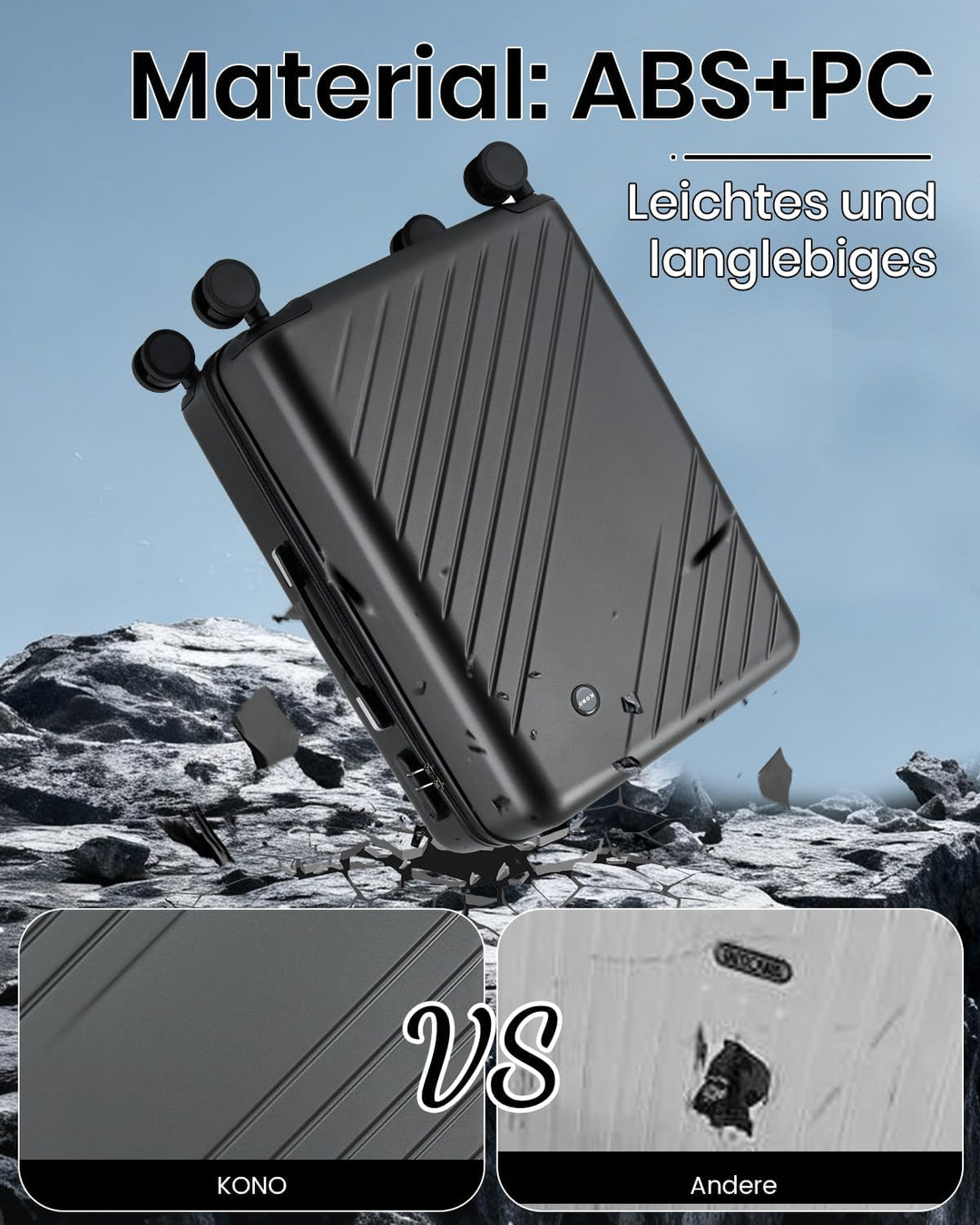 KONO Grosser Koffer 76.5x50.5x29cm, 94L Hartschalenkoffer mit 4 Rollen, Koffer Trolleys für Familien