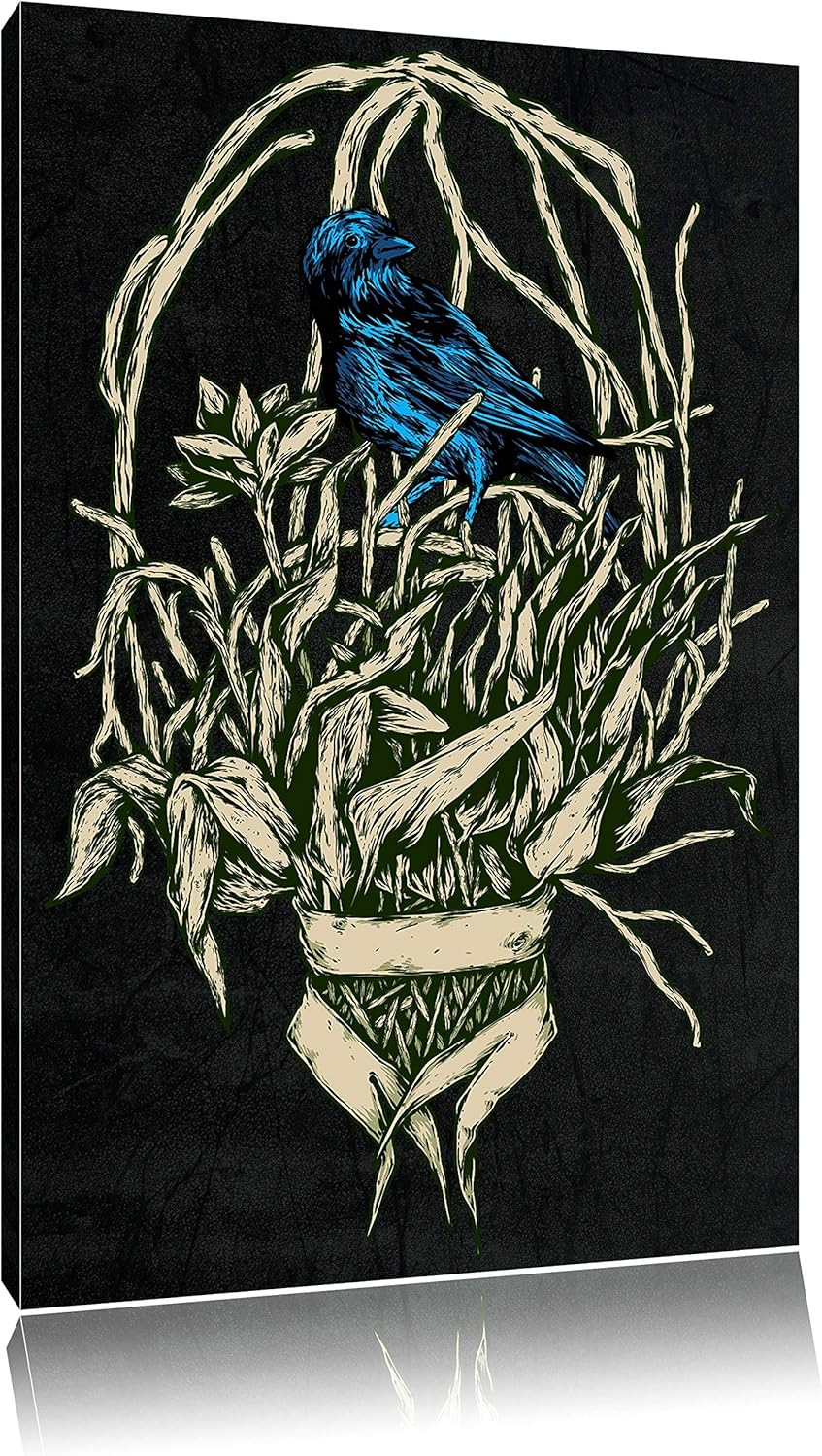 Dark Blue Bird black Bild auf Leinwand, XXL riesige Bilder fertig gerahmt mit Keilrahmen, Kunstdruck
