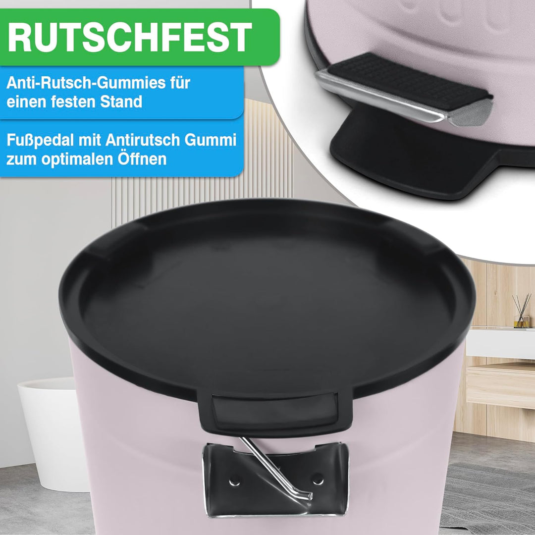 YourCasa® Mülleimer Bad 5L [Retro Style Zart-Rosa] Kosmetikeimer mit Softclose-Deckel & Inneneimer -