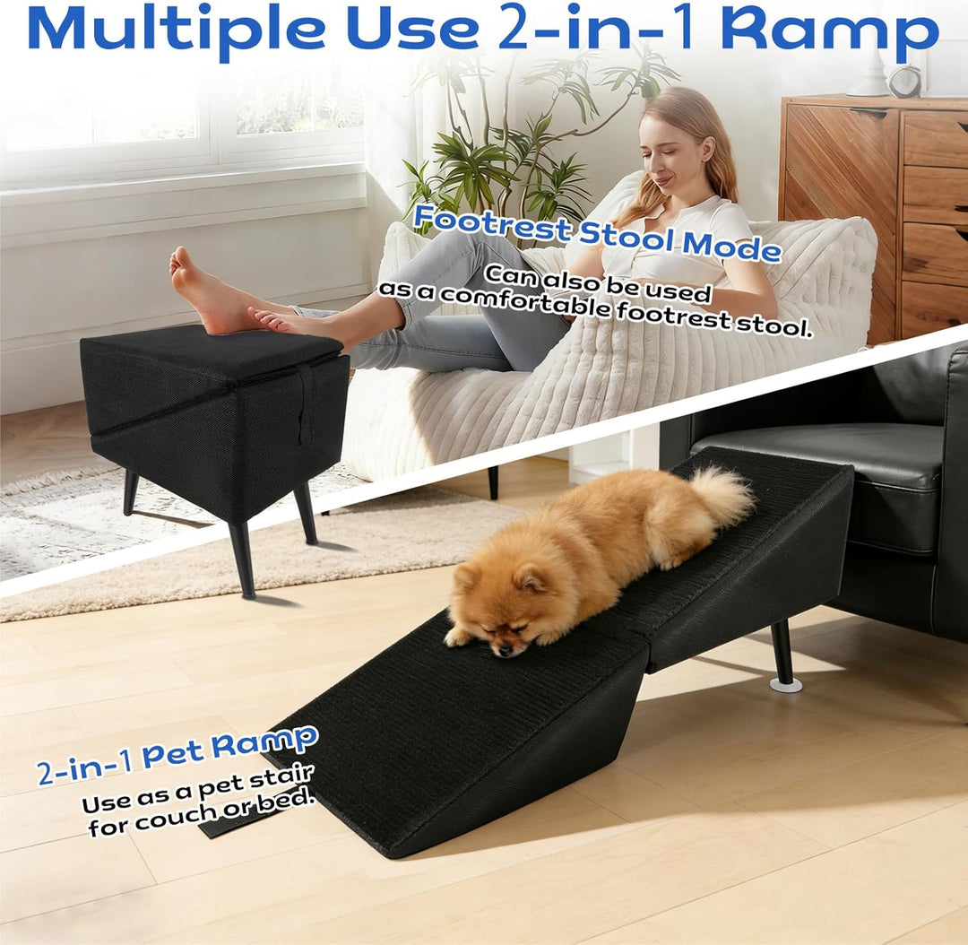 Hundetreppe Klappbar, rutschfeste Hunderampe & Weiche Haustiertreppe für Baumwolle & Leinen für Sofa