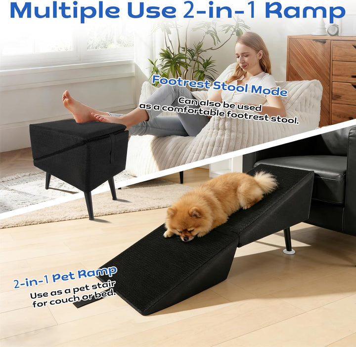 Hundetreppe Klappbar, rutschfeste Hunderampe & Weiche Haustiertreppe für Baumwolle & Leinen für Sofa