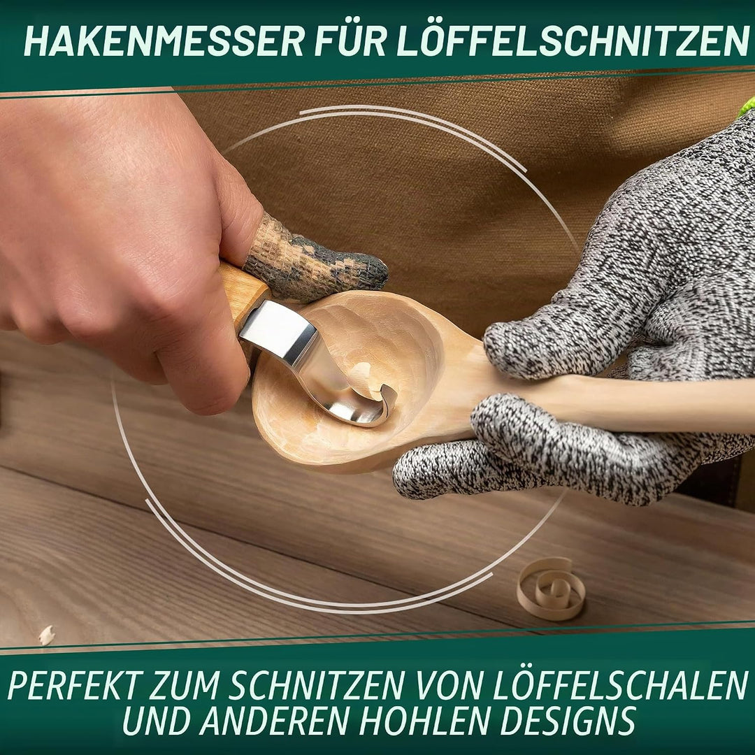 BeaverCraft S01 Löffelschnitzmesser Set – Holzlöffel Schnitzwerkzeug für Rechtshänder – Hakenmesser,