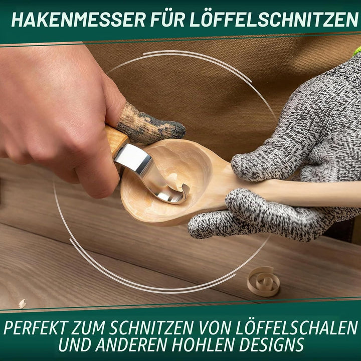 BeaverCraft S01 Löffelschnitzmesser Set – Holzlöffel Schnitzwerkzeug für Rechtshänder – Hakenmesser,