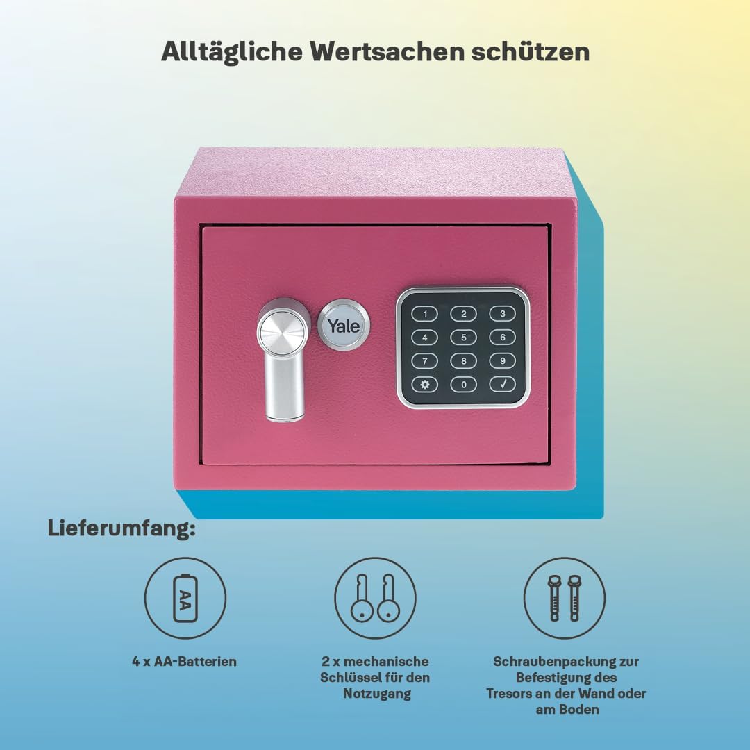 Yale Elektronischer Tresor - YSV/170/DB2/P - Mini - Rosa - Standardsicherheit Mini - Neu Rosa, Mini