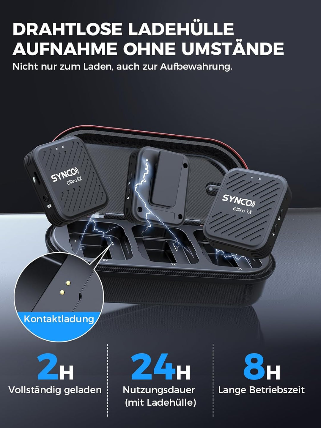 SYNCO Lavalier Mikrofon Wireless G1(A2) Pro, Ansteckmikrofon Dual Pack mit Ladegehäuse Rauschunterdr