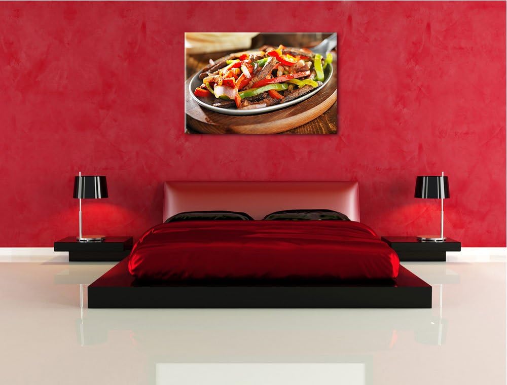 Fleischpfanne mit Paprika Format: 100x70 auf Leinwand, XXL riesige Bilder fertig gerahmt mit Keilrah