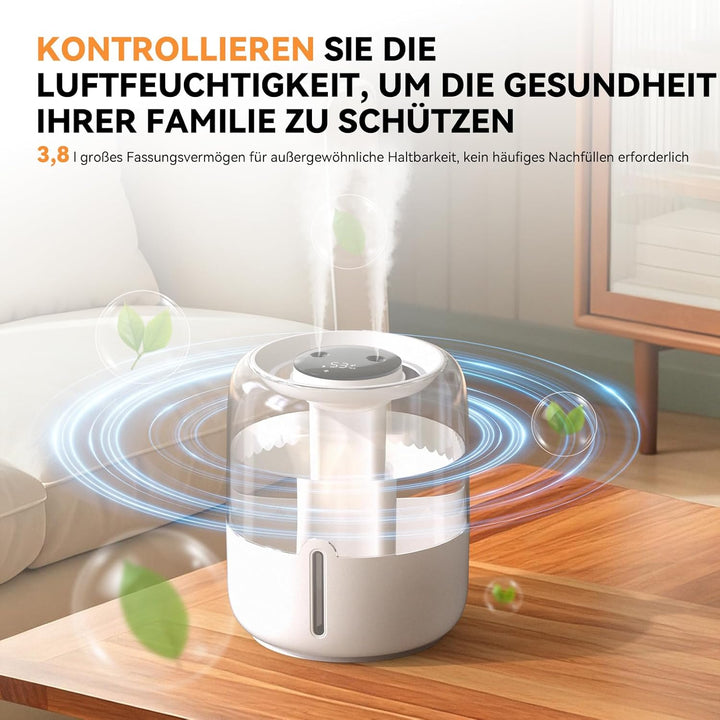 Ultra-Leiser Luftbefeuchter Schlafzimmer, 3.8L Oben Befüllbarer Raumbefeuchter, Luftbefeuchter Baby