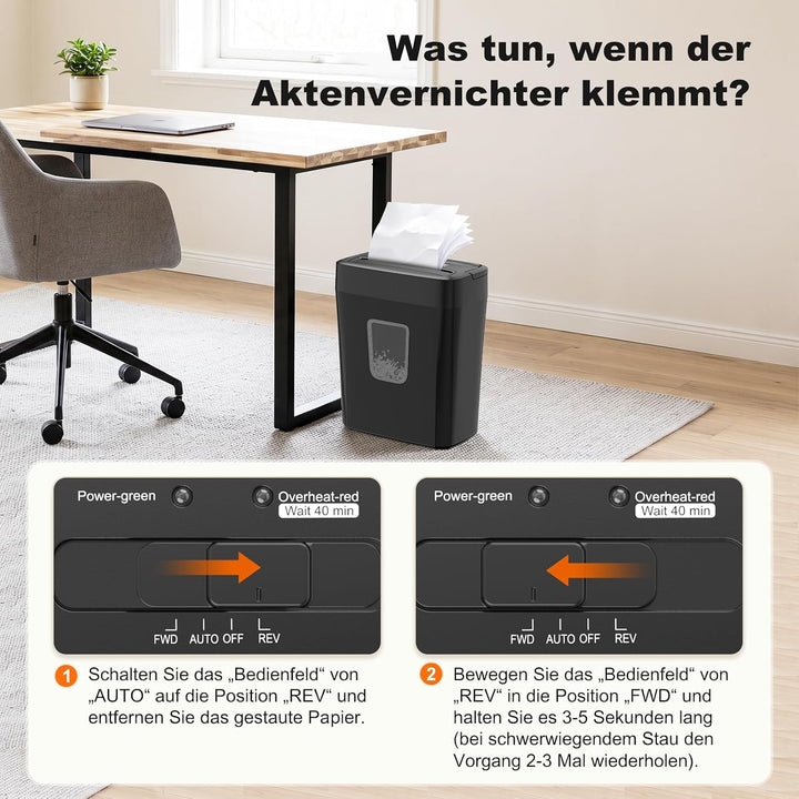 Bonsaii P4 Aktenvernichter, 8 Blatt, Schredder für Zuhause und Büro, C261-C | Kreuzschnitt 5x14mm, S