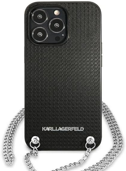 Karl Lagerfeld Leder Strukturiert und Kette – iPhone 13 Pro Hülle (Schwarz)