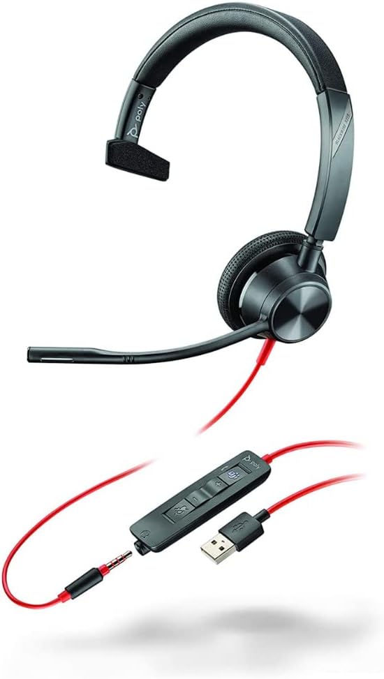 Plantronics – Blackwire 3315 USB-A (Poly) – kabelgebundenes Ein-Ohr Headset (Mono) mit Mikrofonarm –