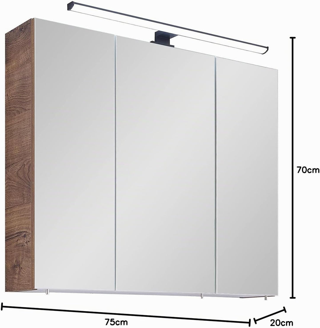 Pelipal Quickset 374 Spiegelschrank 76-II, Holzwerkstoff, Eiche Ribbeck Quer Nb, 70x75x20 cm