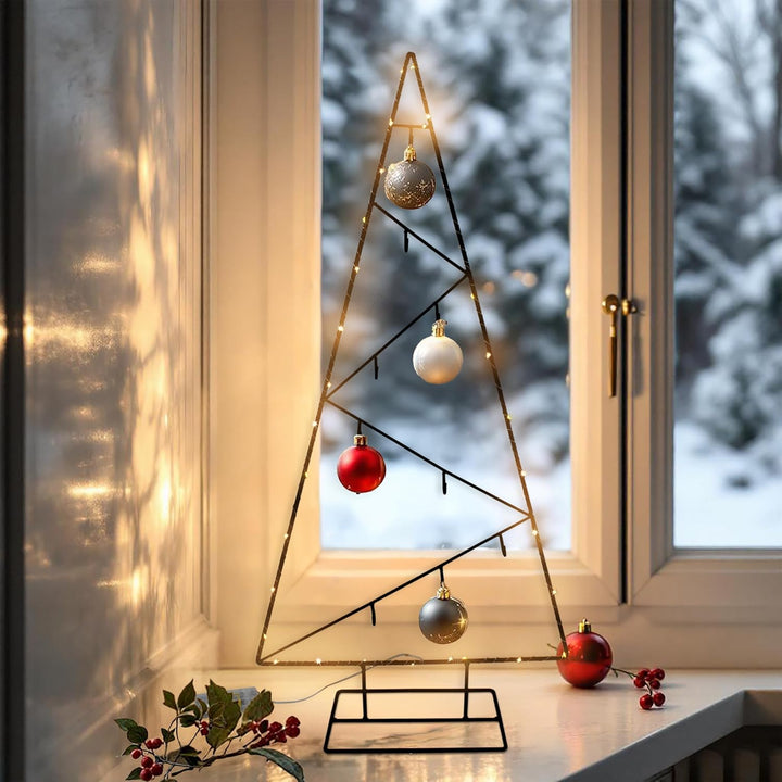 LED Metall Tannenbaum schwarz mit 9 Haken - 77 cm - Deko Ständer für Zierschmuck Batterie betrieben