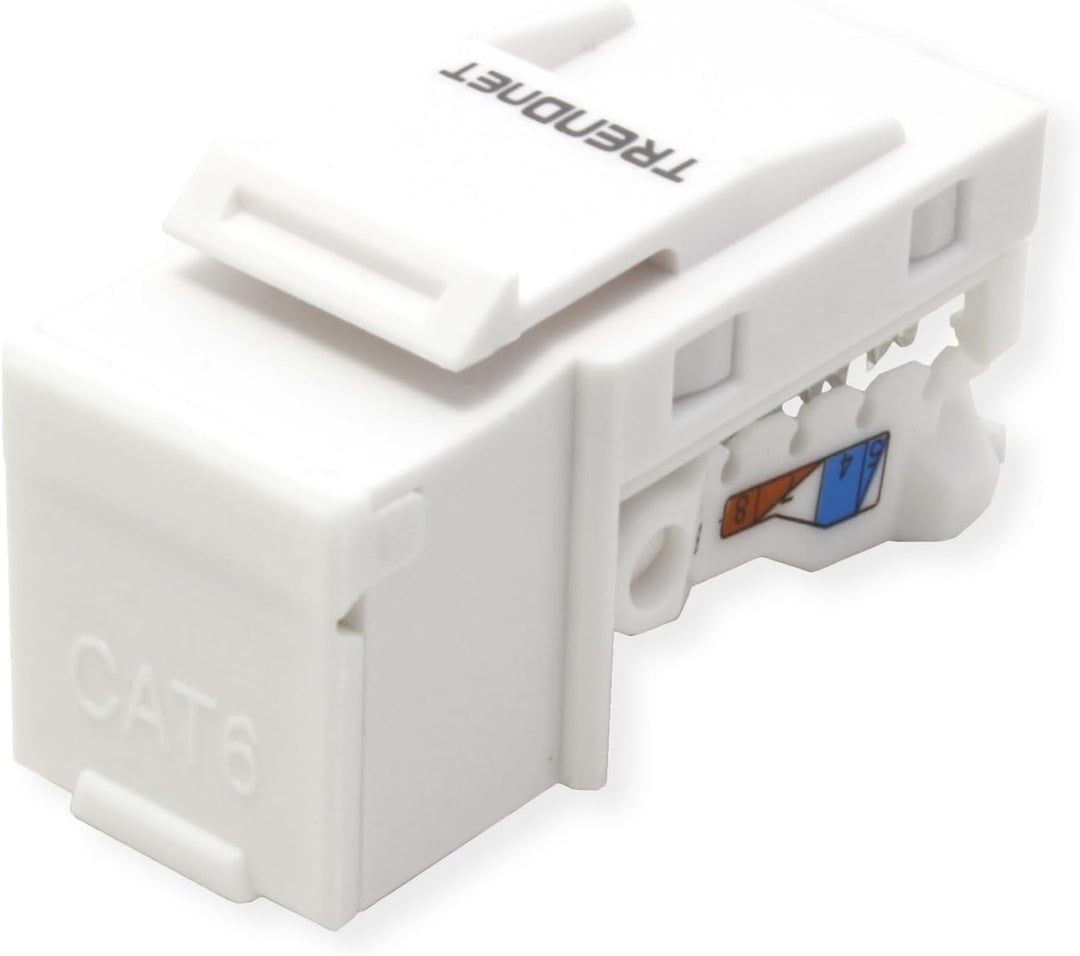 TRENDnet Kat6 Keystone Jack – 50er-Pack, 90° Winkelanschlussdesign, Farbcodierte Beschriftung für di
