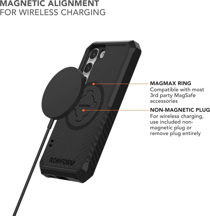 Rokform Galaxy S23 Hülle, Rugged Series, magnetische Hülle mit Drehverschluss, sturzgeprüfte Rüstung