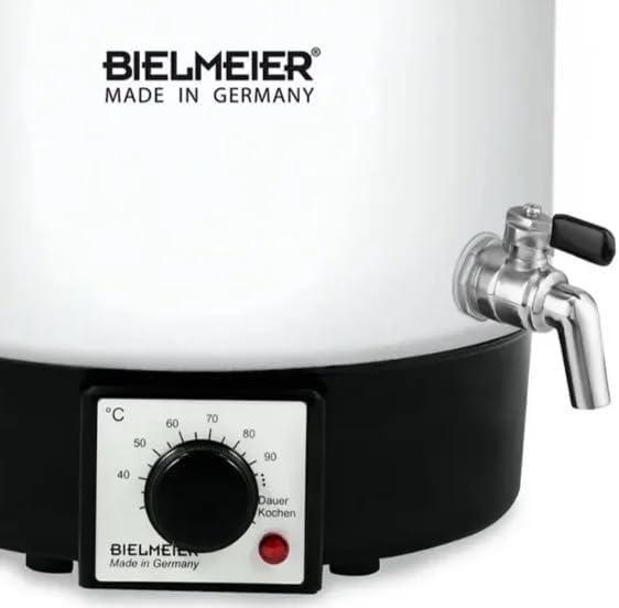 Bielmeier Einkochautomat 9L Emaille Weiss – 1000W Einkochtopf mit 3/8″ Edelstahl-Auslaufhahn & Ersat