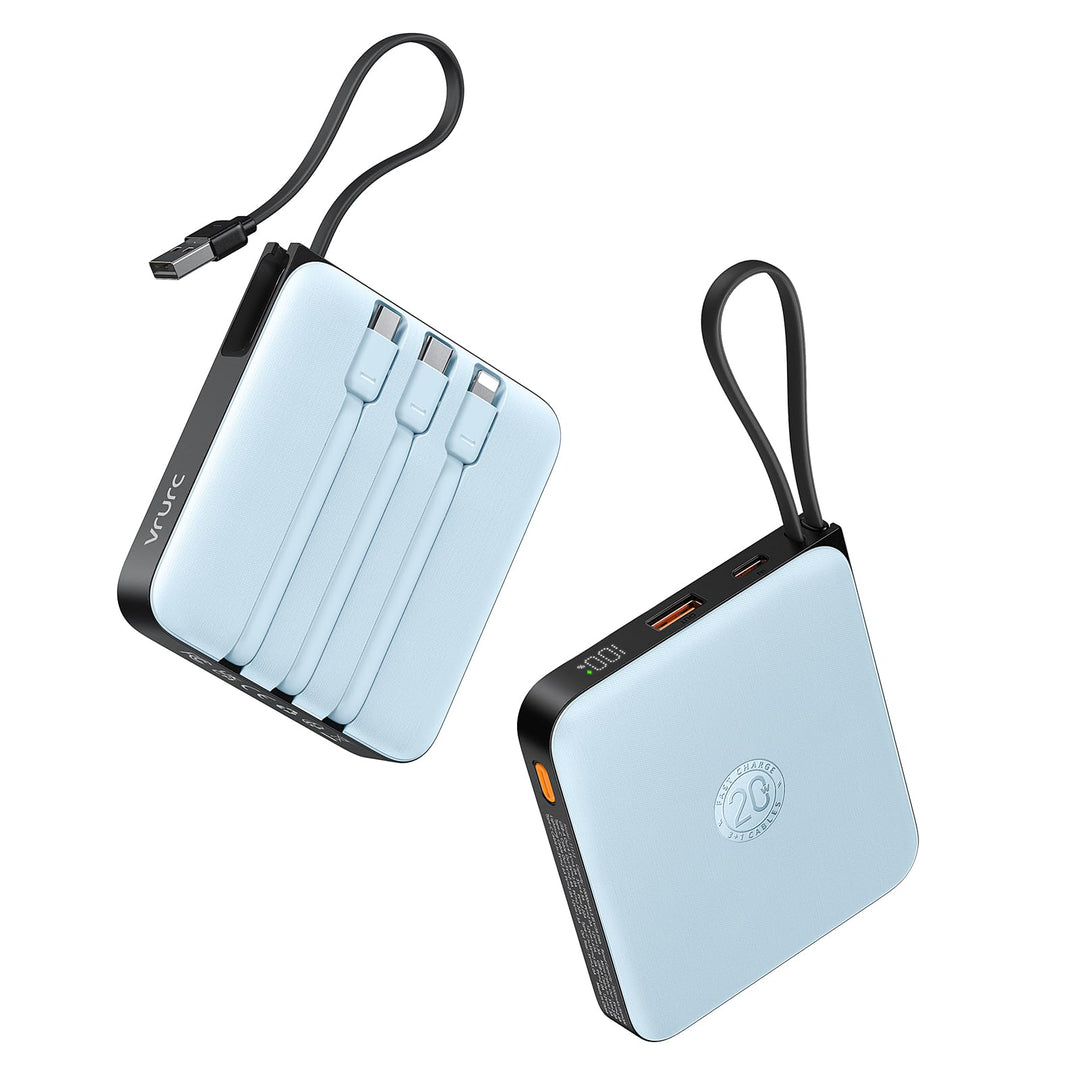 VRURC Power Bank 20000mAh mit Kabel Klein USB C Powerbank Schnelles Aufladen Mini Tragbares Ladegerä