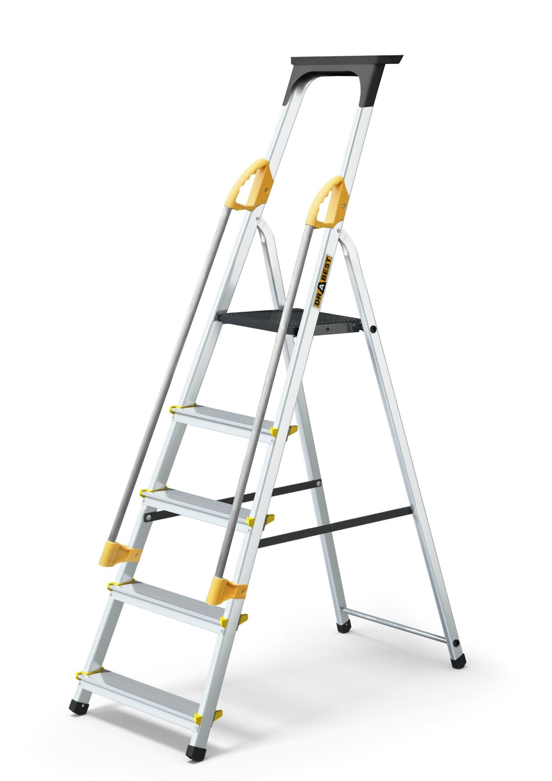 DRABEST Leiter PRO Serie Leiter Klappbar mit Sicherheits Handläufen Alu Klaptritt 5 Stufen Trittleit