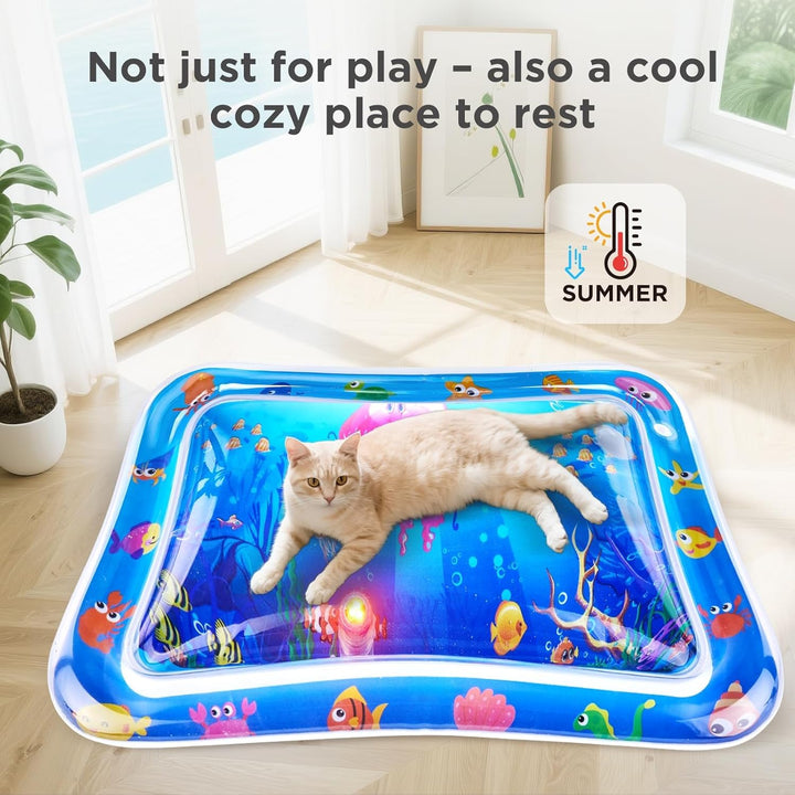 Wassermatte Katze LED Wasserspielmatte Katzen Wasser Spielmatte, Verdickte Wassersensorik Spielmatte