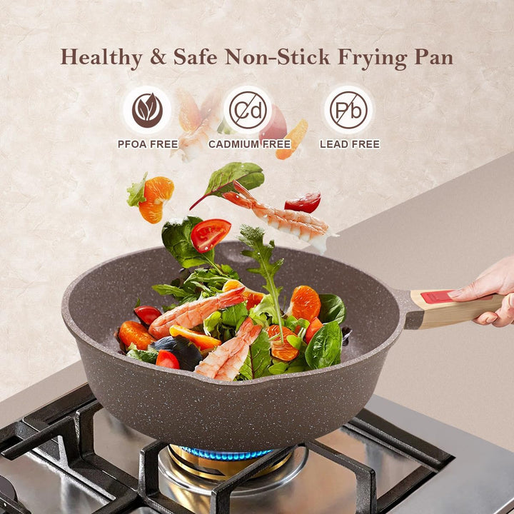 Keramik Pfanne 28 cm mit Deckel, Antihaft Keramikbeschichtung Bratpfanne 28 cm mit Abnehmbarer Griff