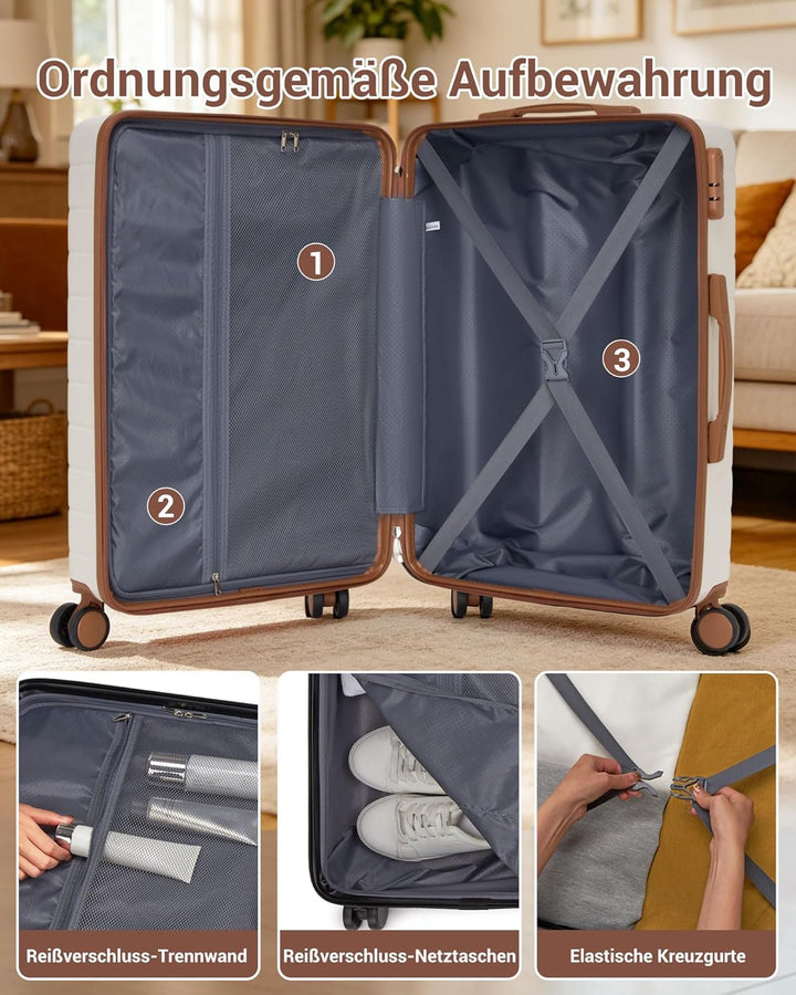 Koffer Set 3-teilig, Leichte ABS+PC-Hartschalenkoffer mit 4 Rollen | Leichte ABS+PC-Hartschale, pass