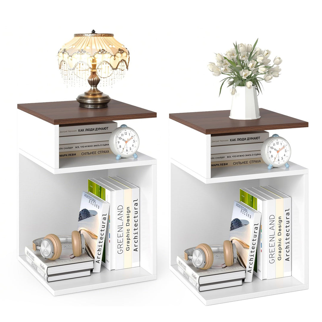 LIFEZEAL Beistelltisch S-Form, Multifunktionaler Sofatisch, Kleines Bücherregal mit 3 Etagen, Modern