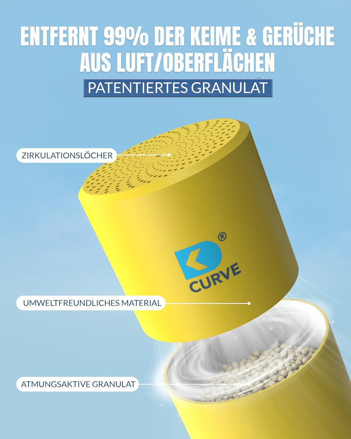 CURVE - Innovativer Luftreiniger mit Granulat - Entfernt 99% Keime und Gerüche - Für Auto, KFZ, LKW,