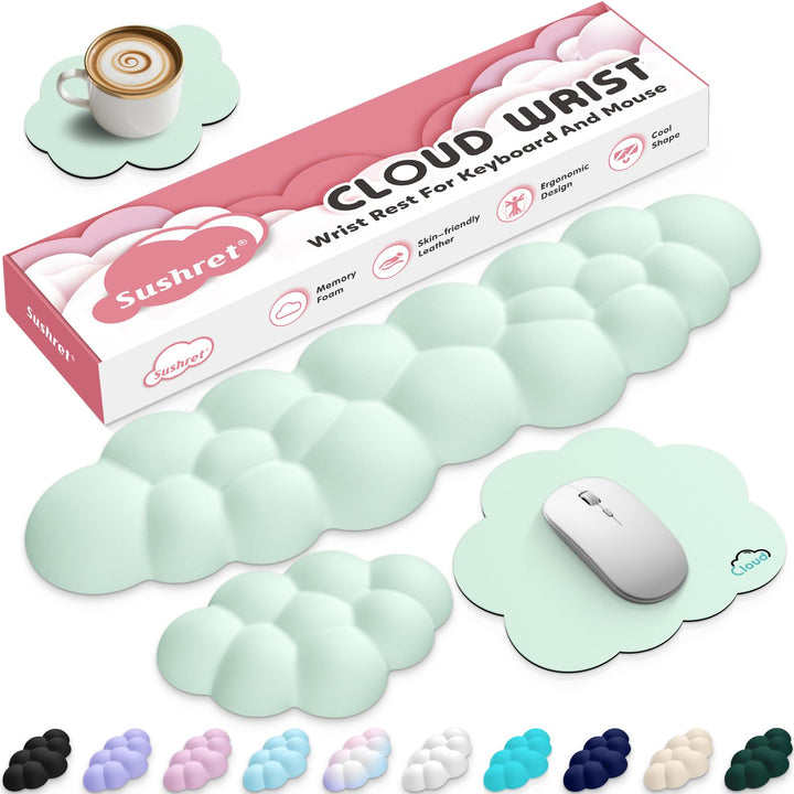 Sushret Memory‑Schaum Cloud Handballenauflage Tastatur‑Set, 4‑in‑1: Ergonomische Tastatur Handballen