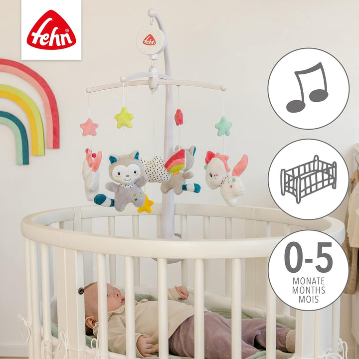 Fehn Musik Mobile Aiko & Yuki - Baby Einschlafhilfe Musikspielzeug mit süssen Tieren - Babymobile Sp