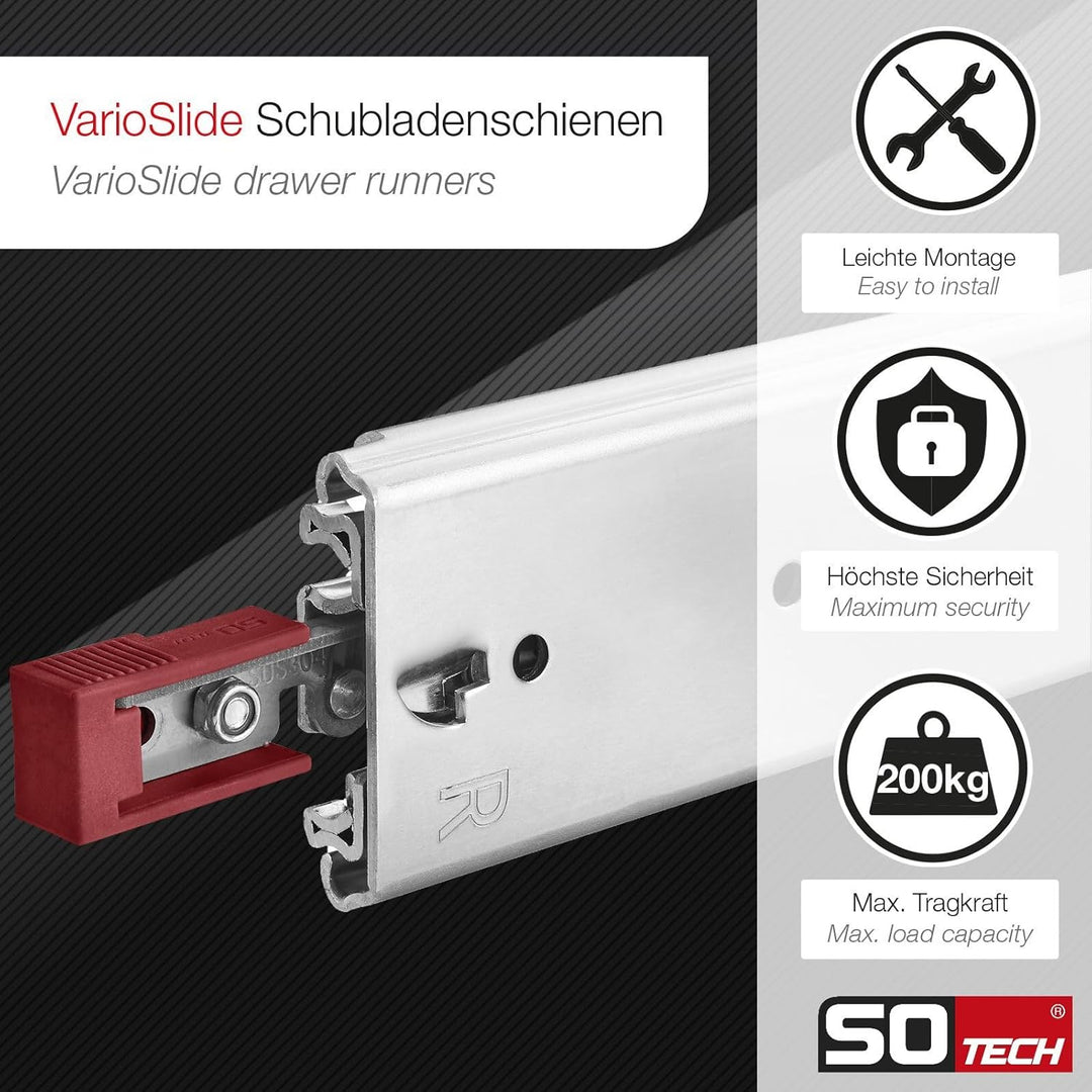 1 Paar SOTECH Schwerlastauszüge VarioSlide KV2-200-H76-L1400-EH 1422,4 mm mit Lock-in/out Einrastfun