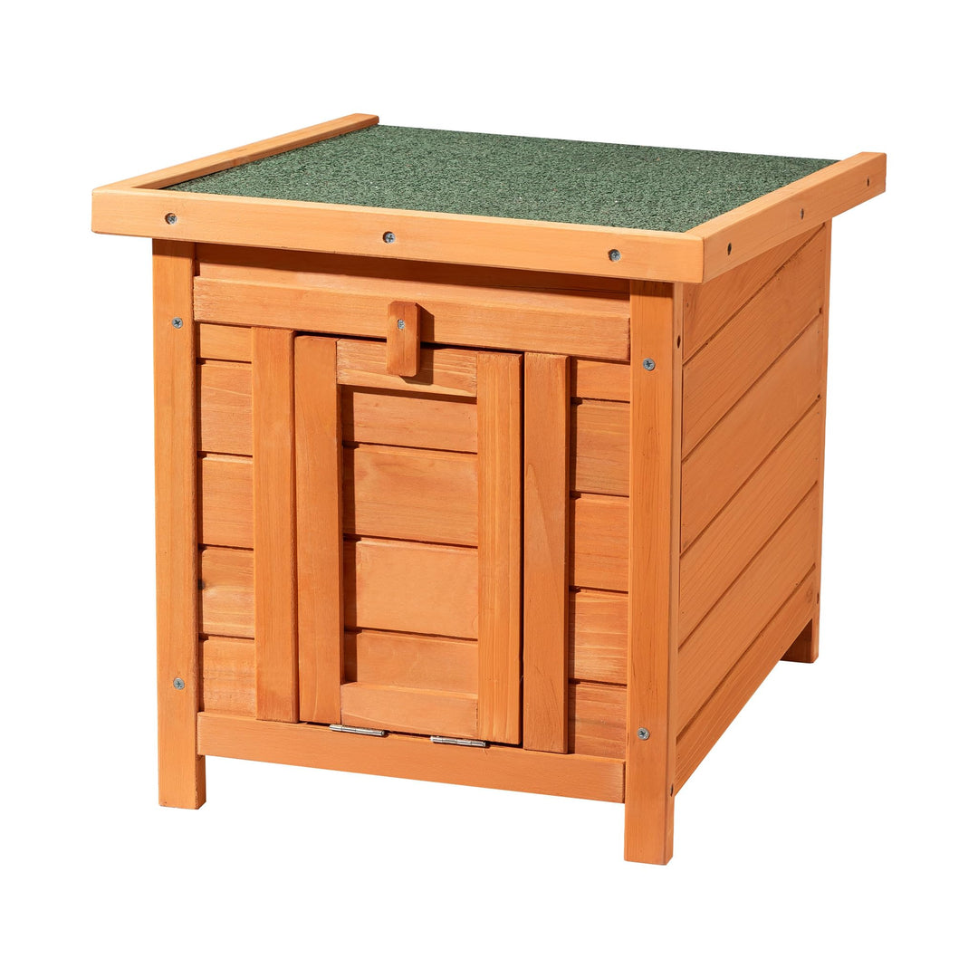 Wiltec Katzenhaus 420 x 515 x 430 mm aus Fichtenholz, Kleintierhaus Kaninchenstall mit Dach aufklapp