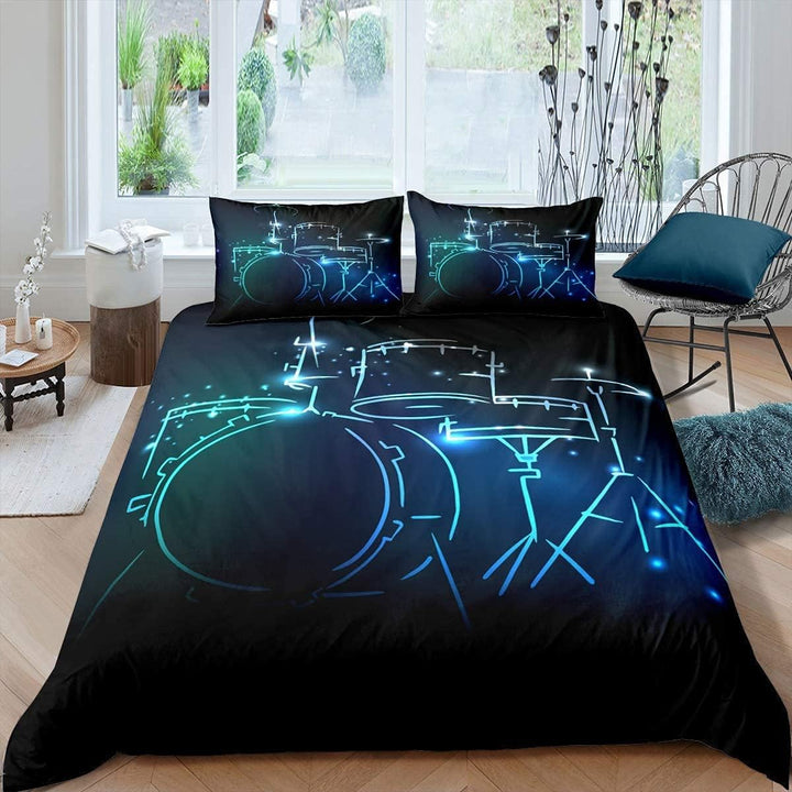 Loussiesd Rock Instrument Bettwäsche Set Schlagzeug Bettbezug für Jungen Teens Mann Musik Thema Bett